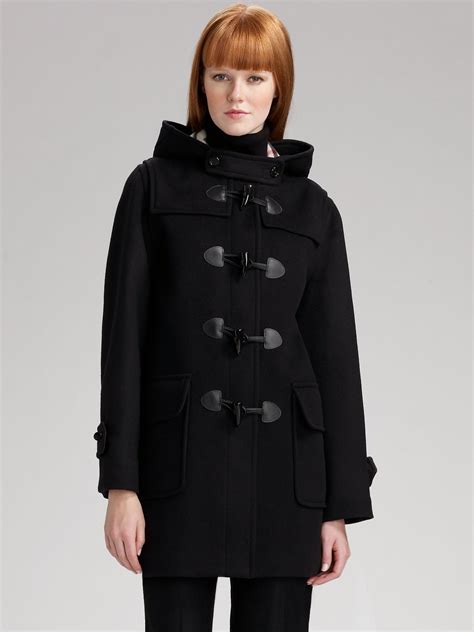 burberry black hooded coat|Burberry plaid wool coat women.